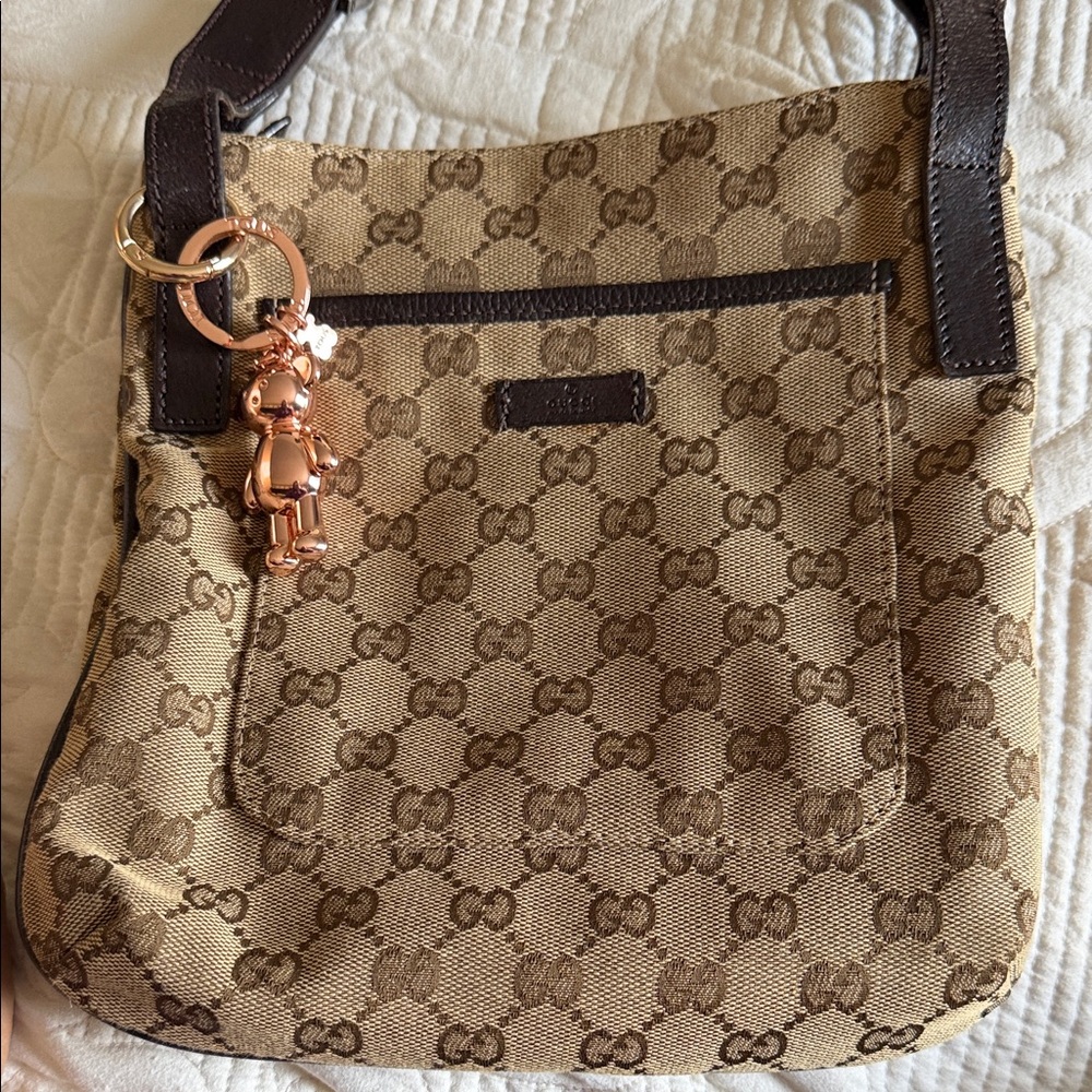 Gucci Tan and Brown Monogram Shoulder Bag